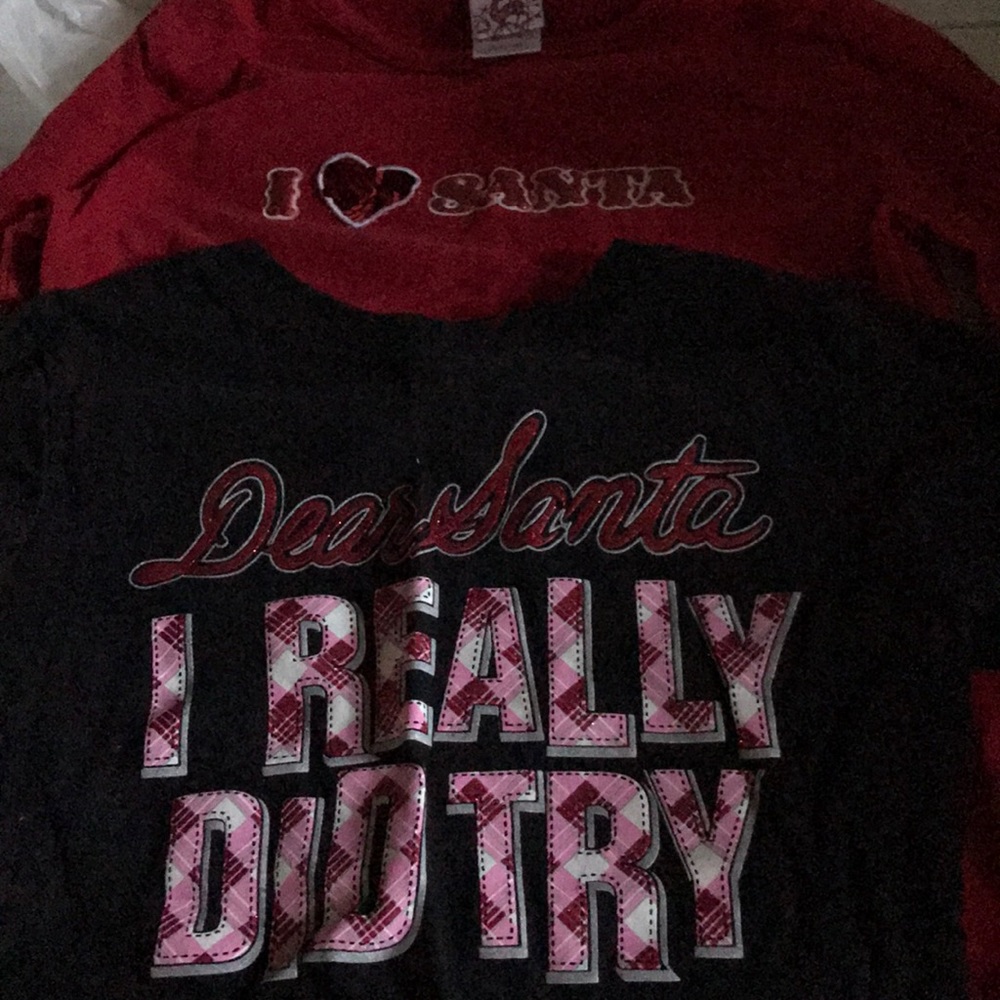 Two holiday long sleeved shirts
